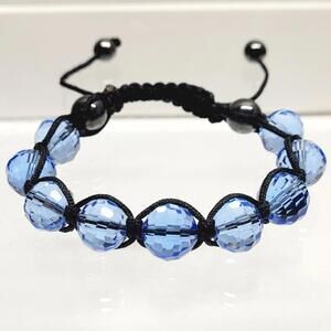 Baby Blue Faceted Bead Black Adjustable Rope Bolo Bracelet